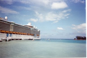 a cruise ship docked in the water