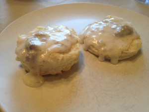 biscuits with gravy on a plate