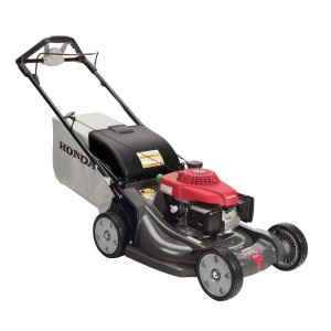 a lawnmower with a red engine