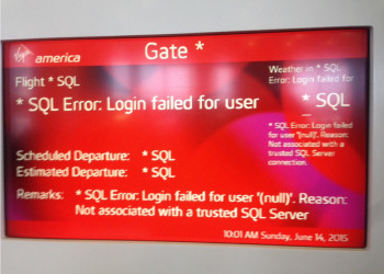 a red screen with white text