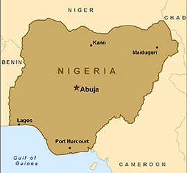 a map of nigeria with black text