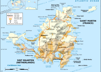 a map of the island with Saint Martin in the background