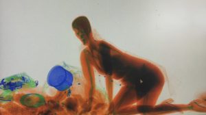 a x-ray of a woman kneeling on the ground