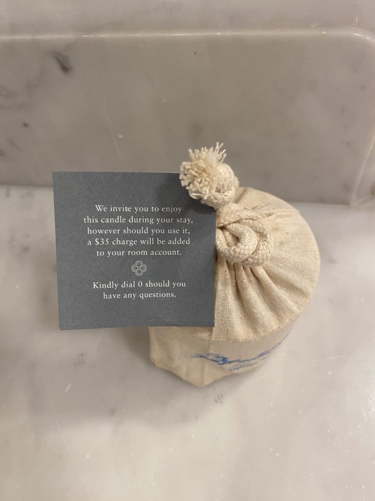 a small bag with a note
