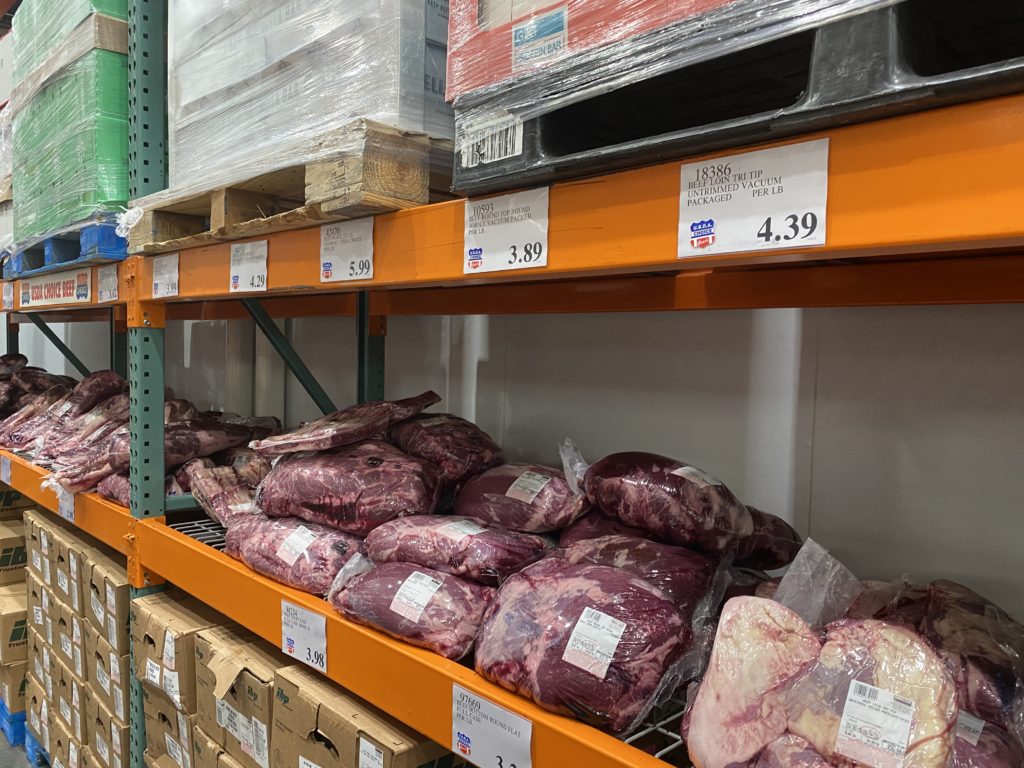 a shelf with meat on it