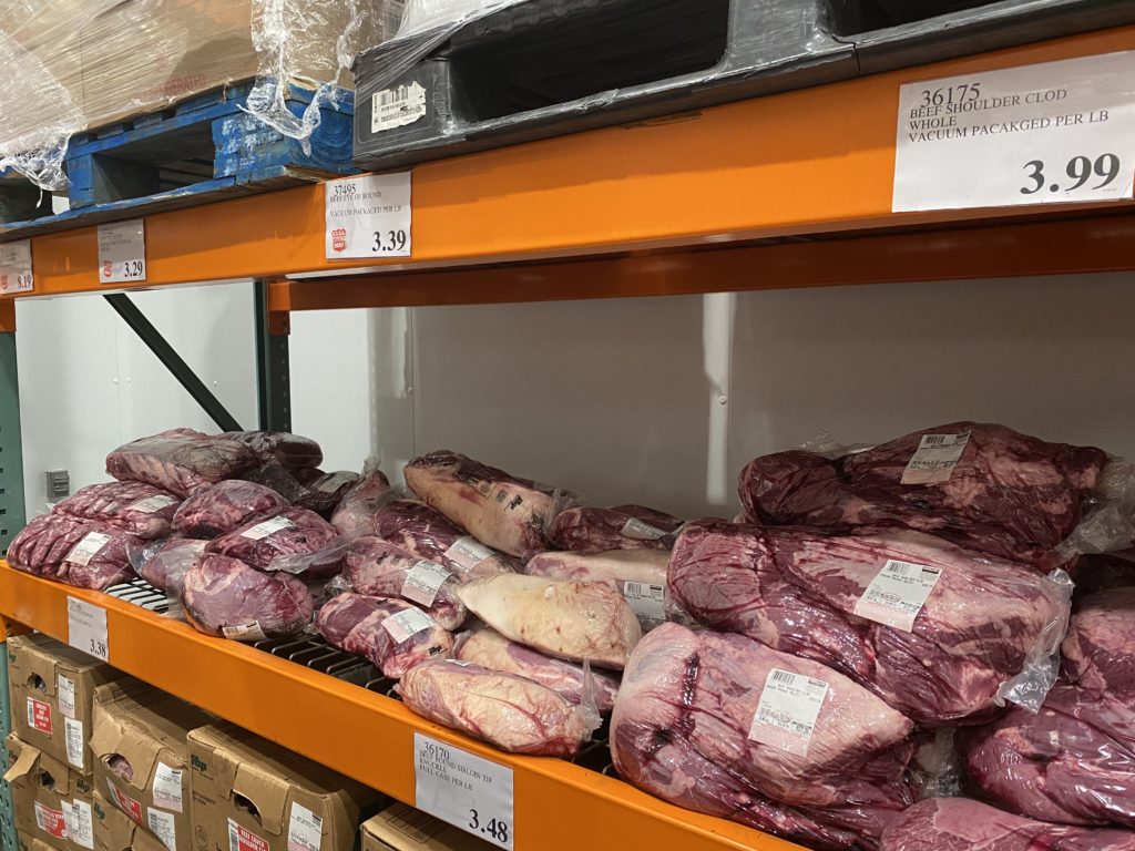 a shelf with meat on it