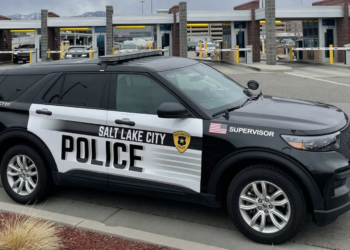 a police car parked in a parking lot