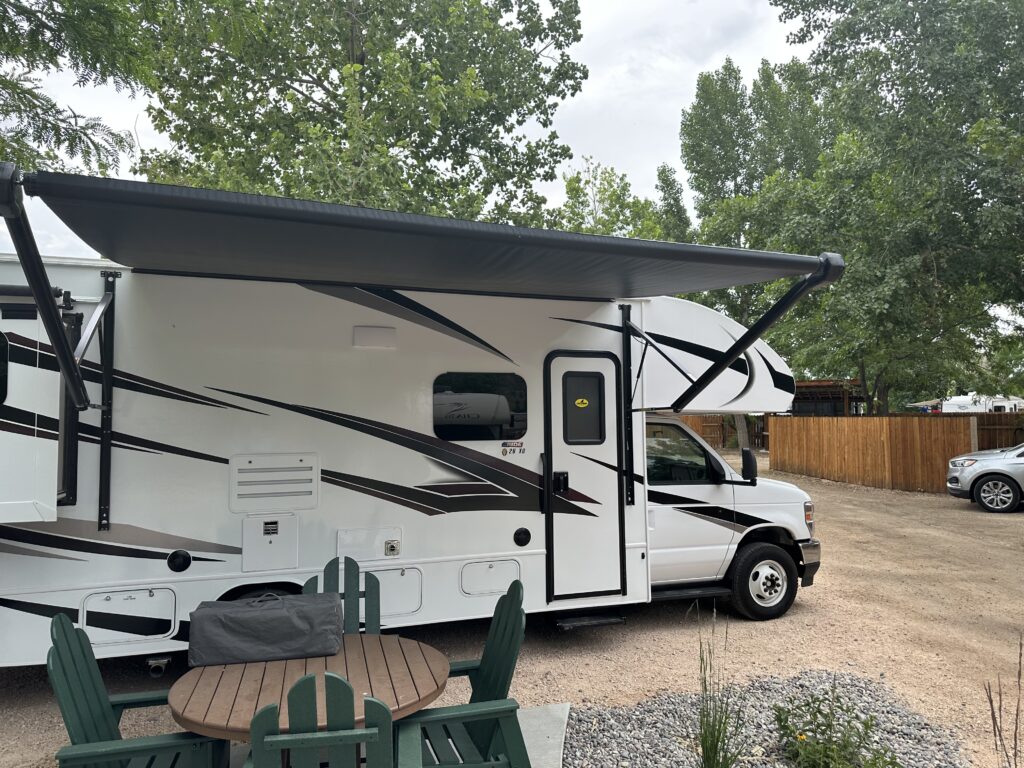 a rv parked in a driveway